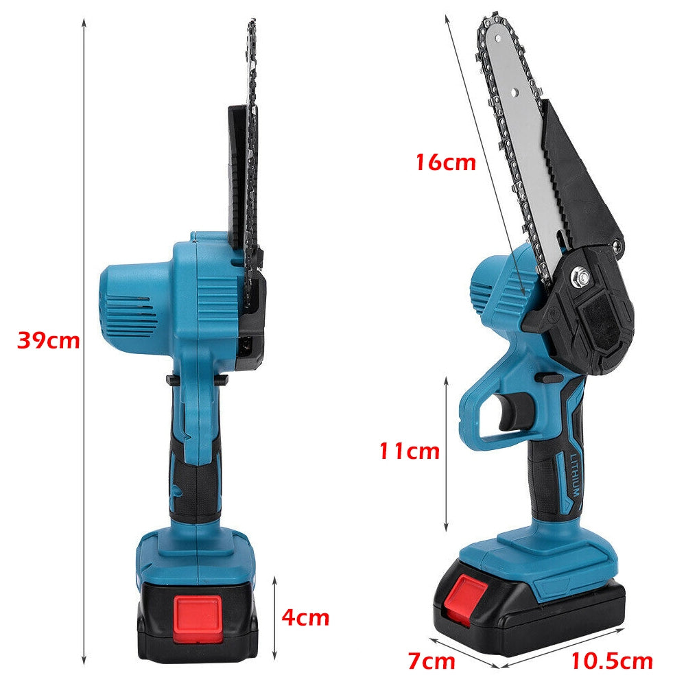 Mini Cordless Electric Chainsaw 16cm 2X Battery Powered Wood Cutter Rechargeable