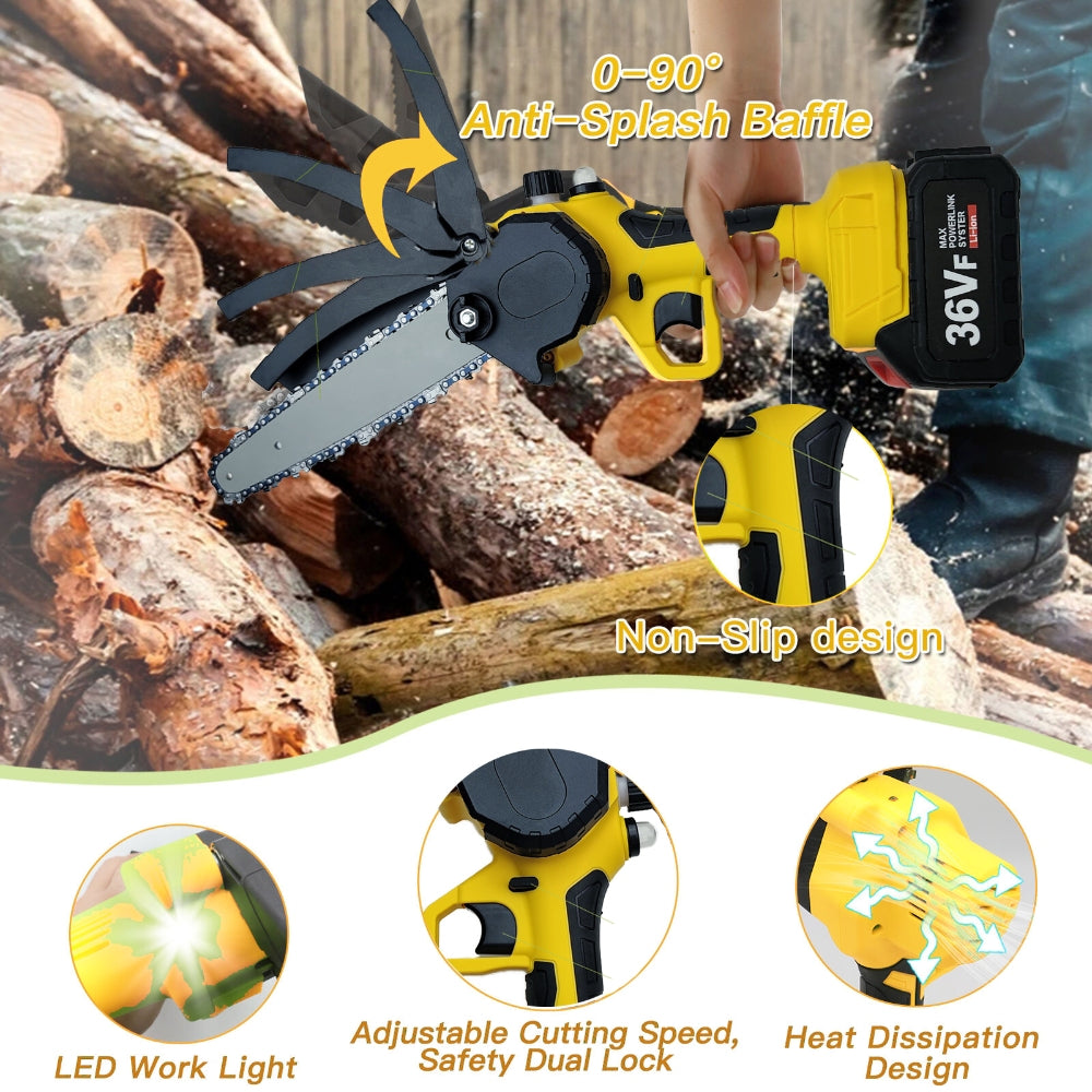 Mini Cordless Electric Chainsaw 2XBattery 36V Wood Cutter Rechargeable