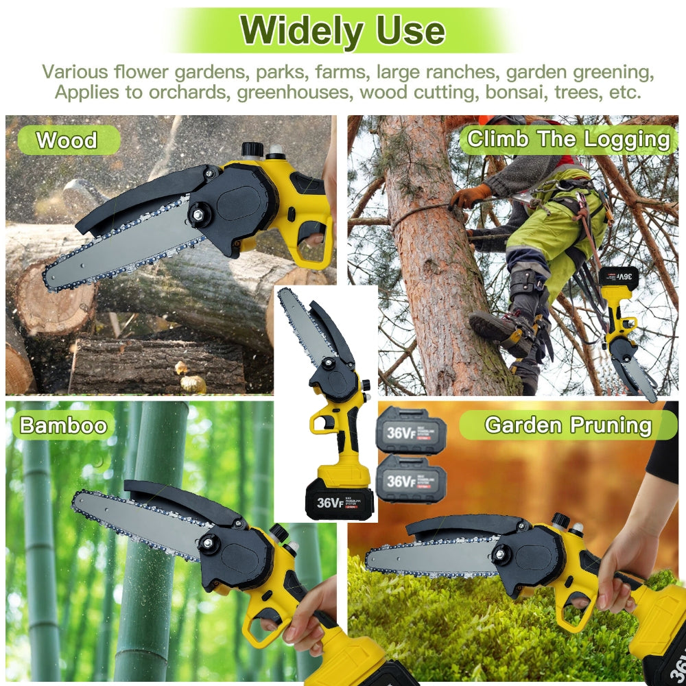 Mini Cordless Electric Chainsaw 2XBattery 36V Wood Cutter Rechargeable
