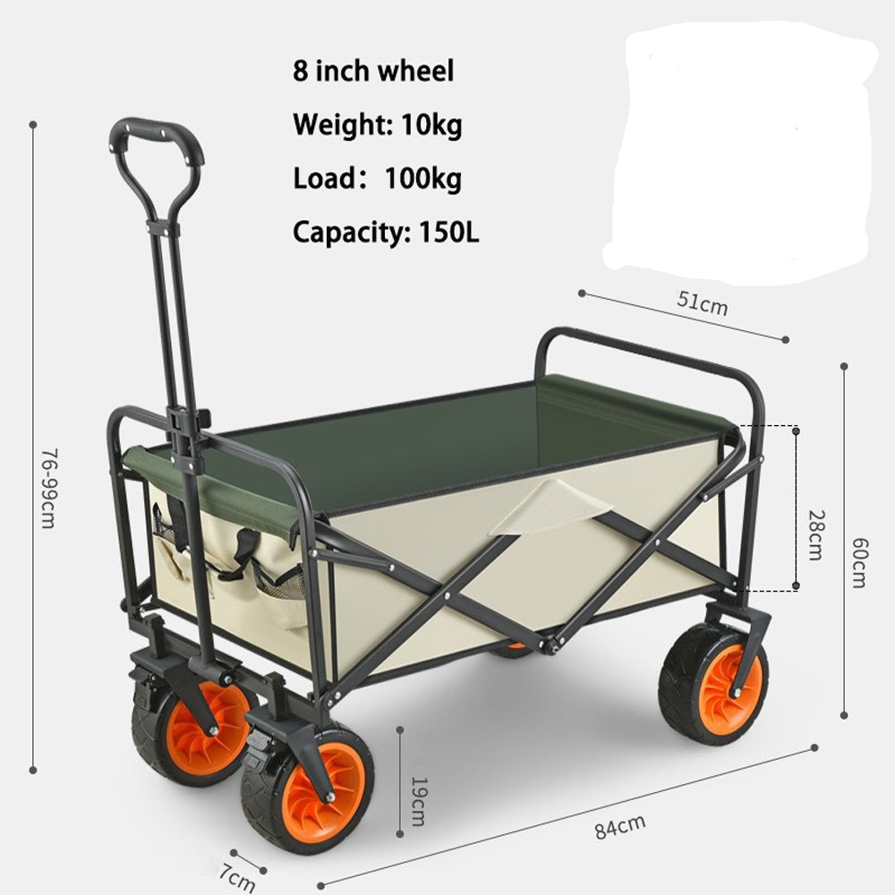 Folding Beach Wagon Cart Trolley 8 Inch Wheel - Beige