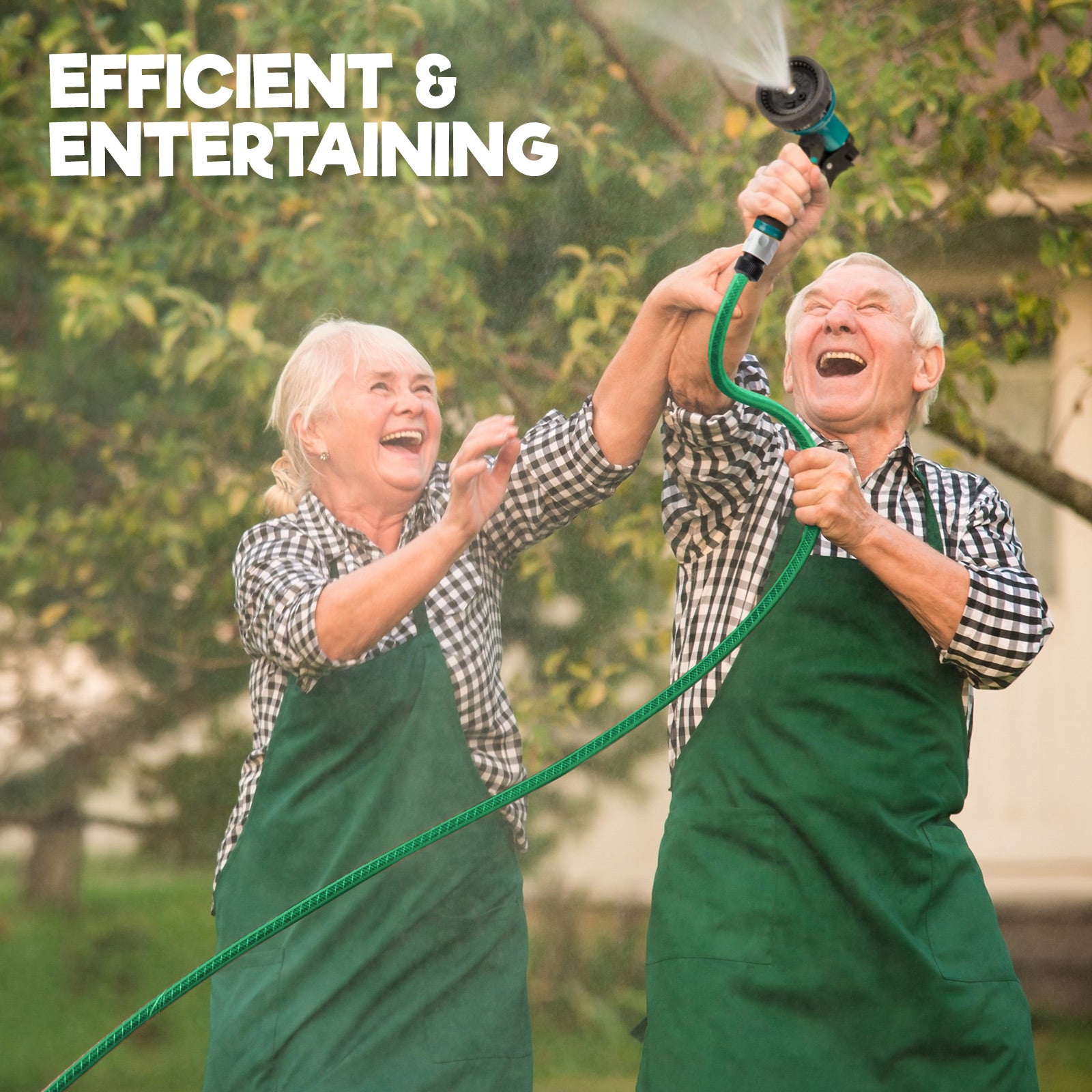 Two people with garden hose