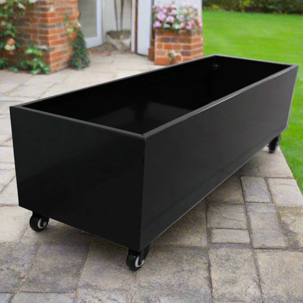 Black Metal  Planter Medium with Wheels