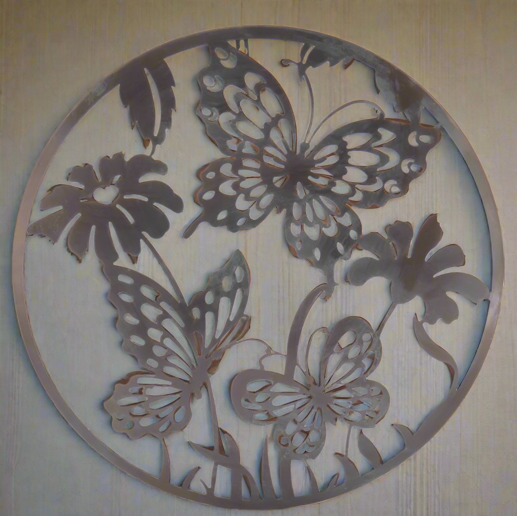 Willow &amp; Silk Laser Cut Round 60cm Brown Metal Butterflies/Flowers Wall Art