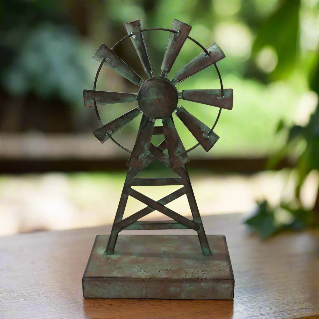 Decorative Galvanised Windmill Ornament on Base 14.5x11.5x26cm