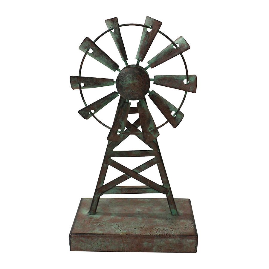 Decorative Galvanised Windmill Ornament on Base