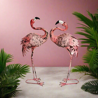 Set/2 Asst Rust-Pink Flamingo Statues 38x20x96/37x20x91.5cm