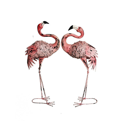 Set/2 Asst Rust-Pink Flamingo Statues 38x20x96/37x20x91.5cm