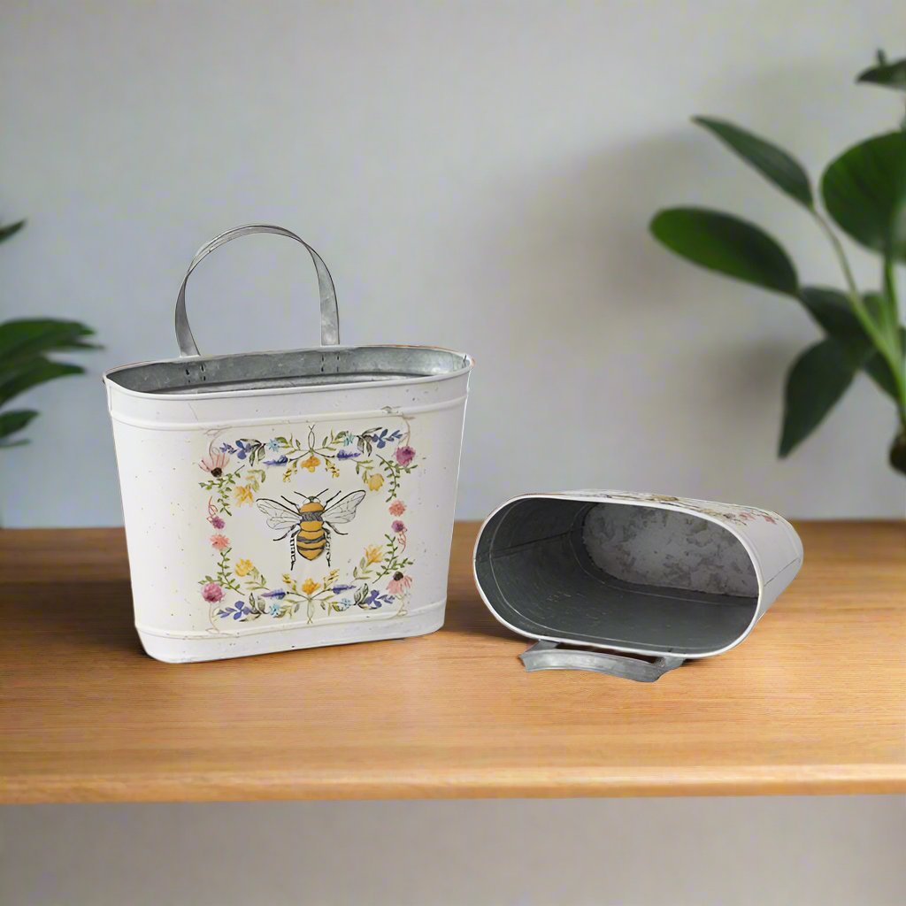 Willow & Silk Nested Set of 2 Oval Pot/Planter 31cm/28cm Honeybee Buckets