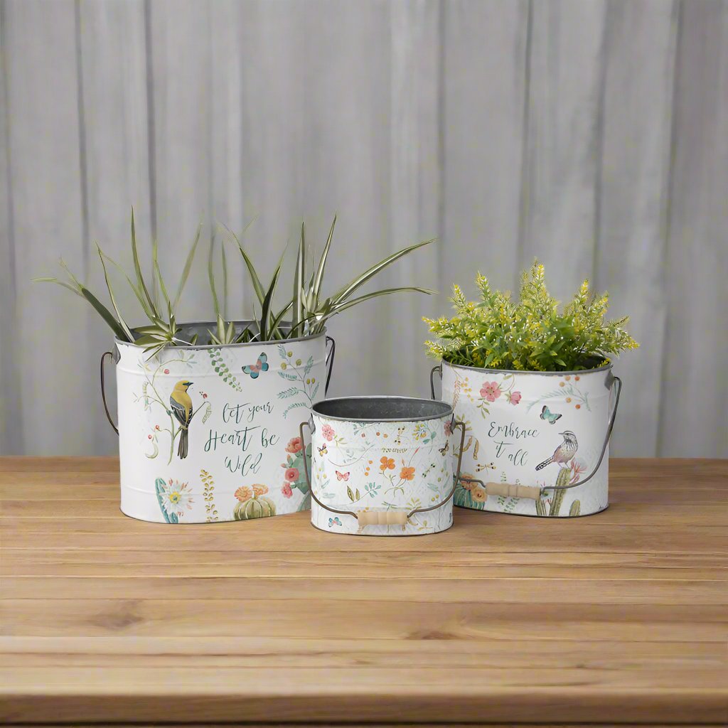 Willow & Silk Oval 41/33/25cm Birds/Butterflies Set of 3 Bucket Planters