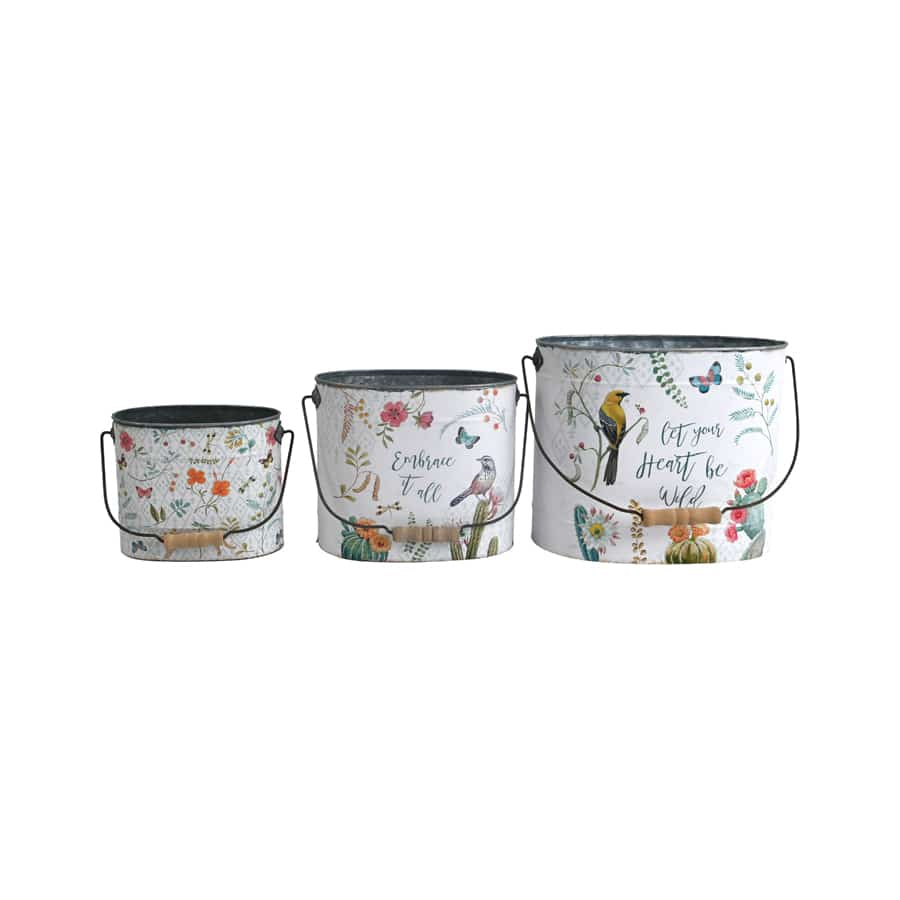 Birds &amp; Butterflies Pot Planter Buckets - Set of 3