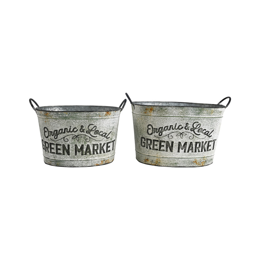 Organic &amp; Local Green Market Planter Buckets - Set of 2