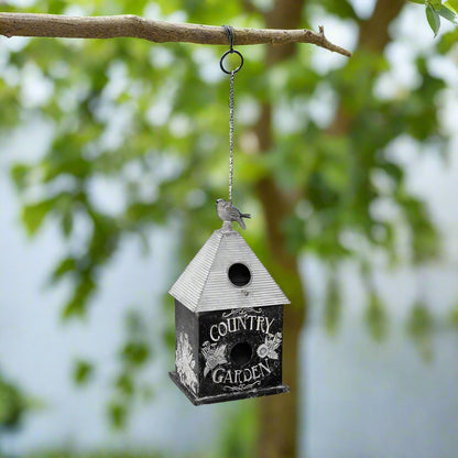 Willow &amp; Silk Hanging 66.5cm Black/White Country Garden Birdhouse