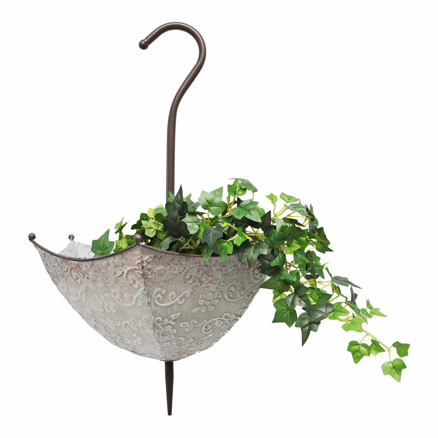 Embossed Galv/Rust Umbrella Hanging Planter