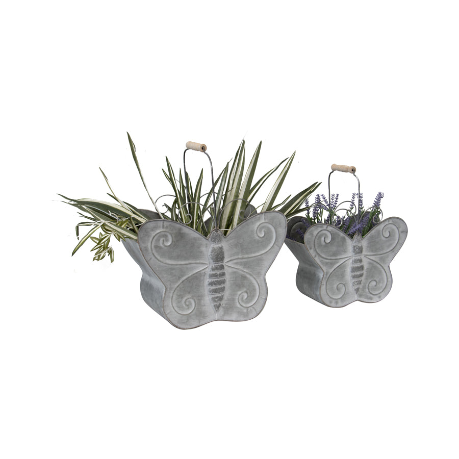 Set/2 Nested Distressed-Finish Butterfly Planters