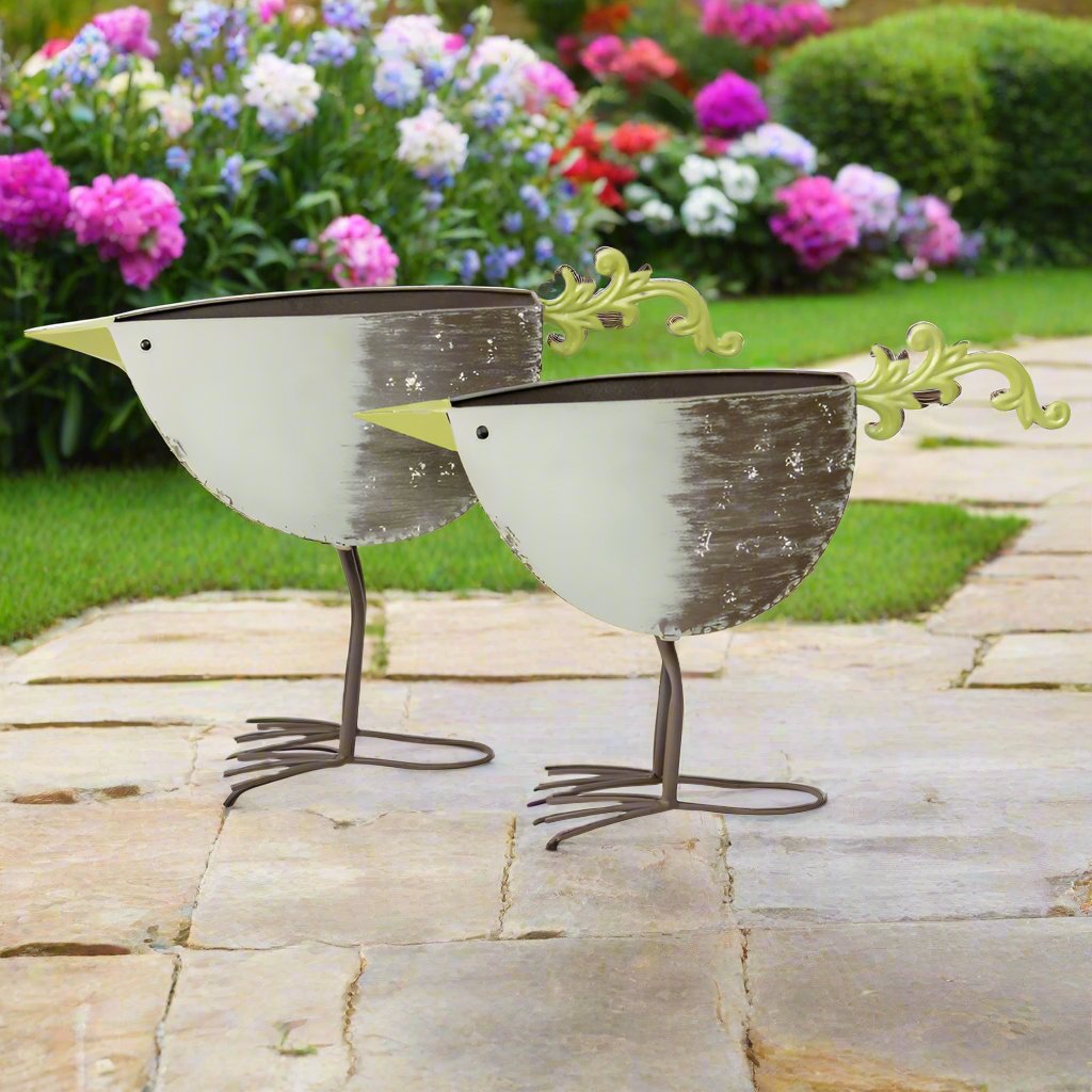 Willow & Silk 49.5cm/45cm Set of 2 Birds Garden Pot/Planters