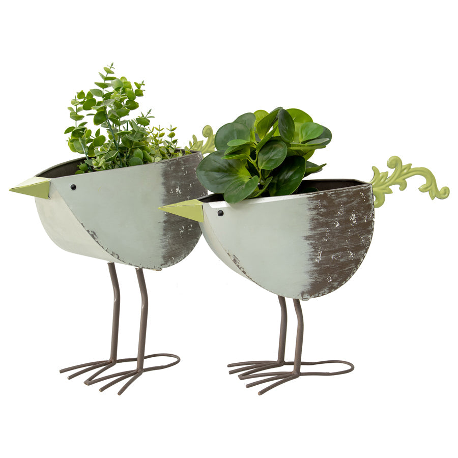 Set/2 Nested Green Bird Planters / Storage