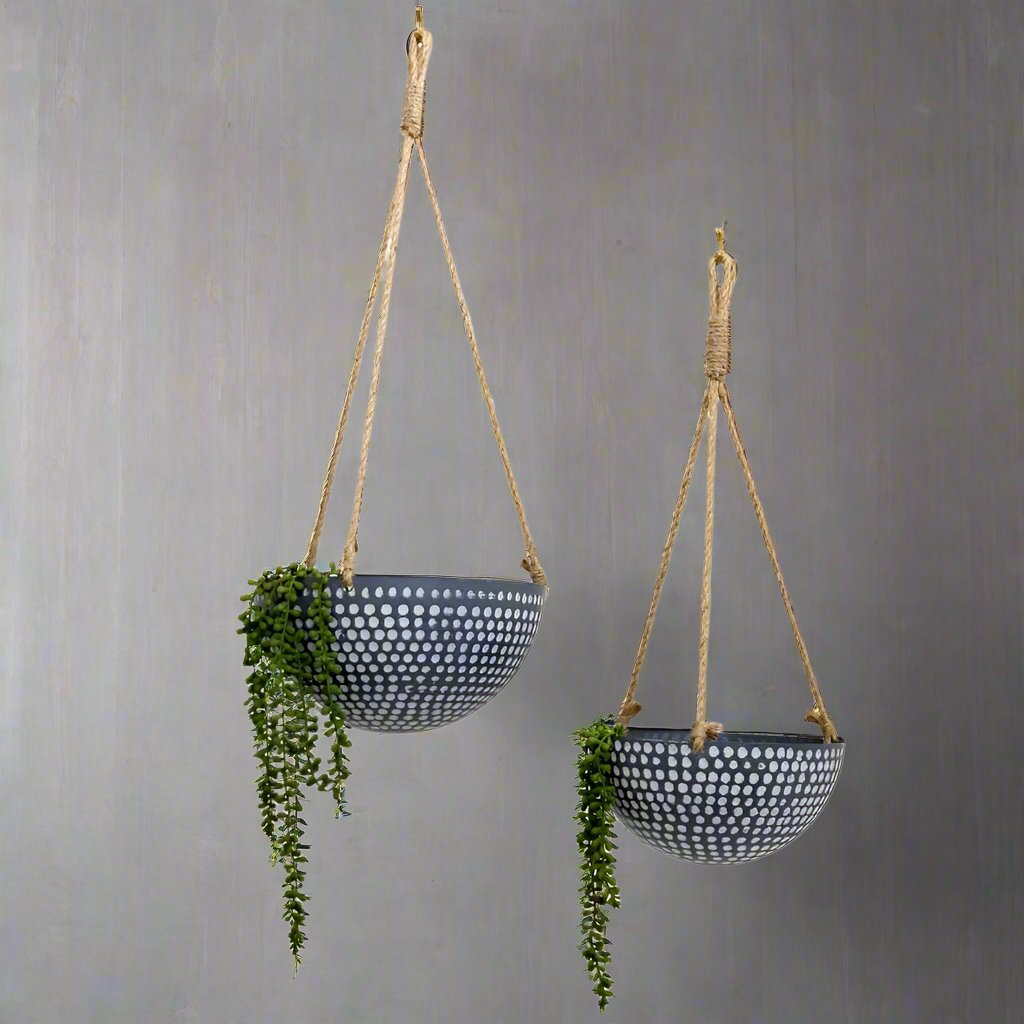 Willow &amp; Silk Nested Hanging 73cm/60cm Set of 2 Metal Pot/Planters