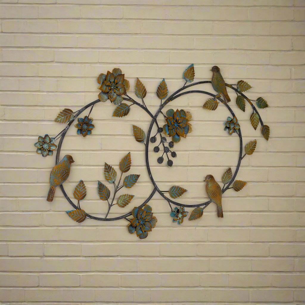 Willow & Silk Rustic 70cm Birds & Flowers/Nature Metal Wall Art