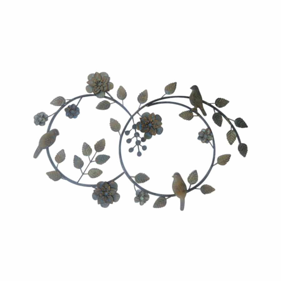 Colour-Rust Birds & Flowers Metal Wall Art