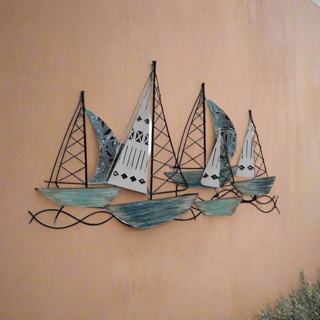 Willow & Silk Metal/MDF 90cm Ocean Sailboats Wall Art