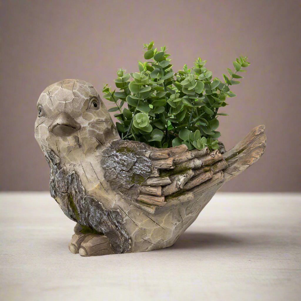 Willow & Silk Magnesium Crafted 36cm Pirched Bird Garden Pot/Planter