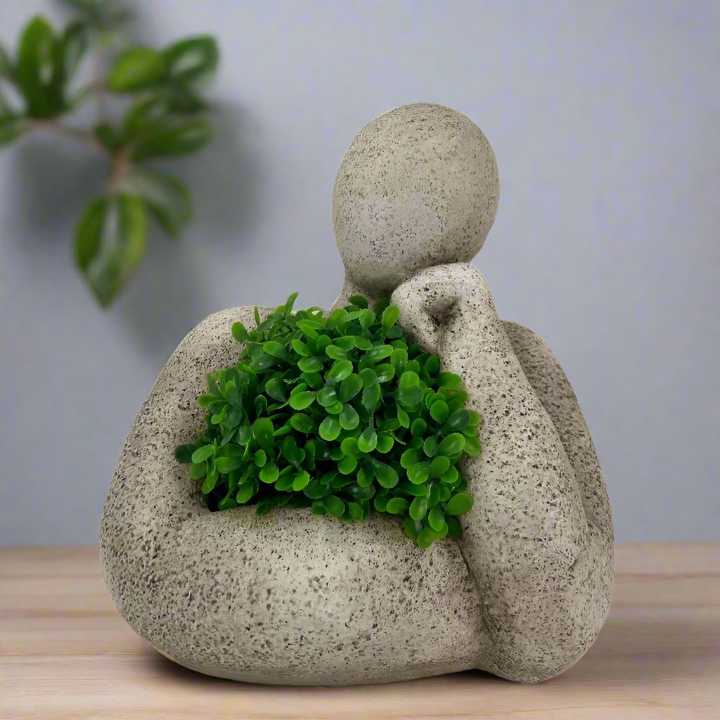 Willow &amp; Silk Polyresin 24cm Thinking Face Stone Garden Pot Planter 