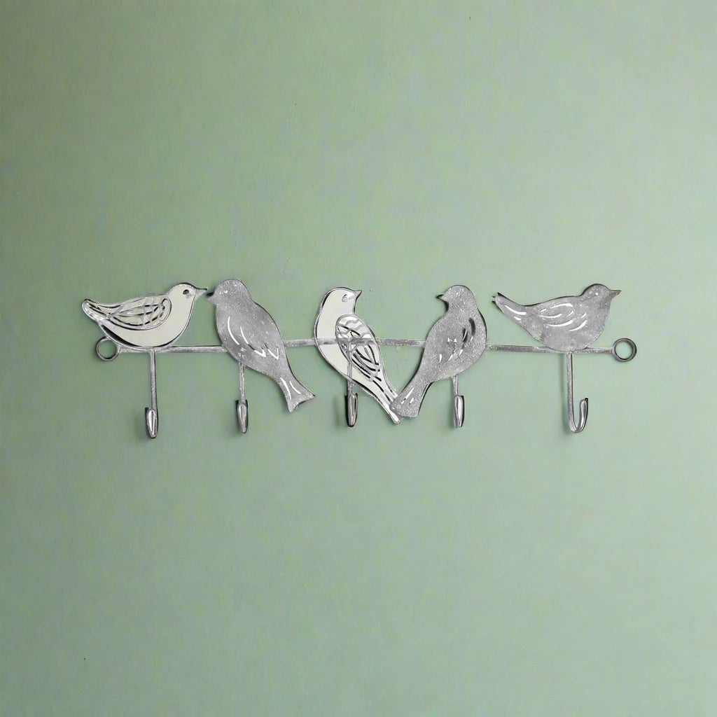 Bird Family 5-Hook Wire Wallhanging 32x3x9.5cm