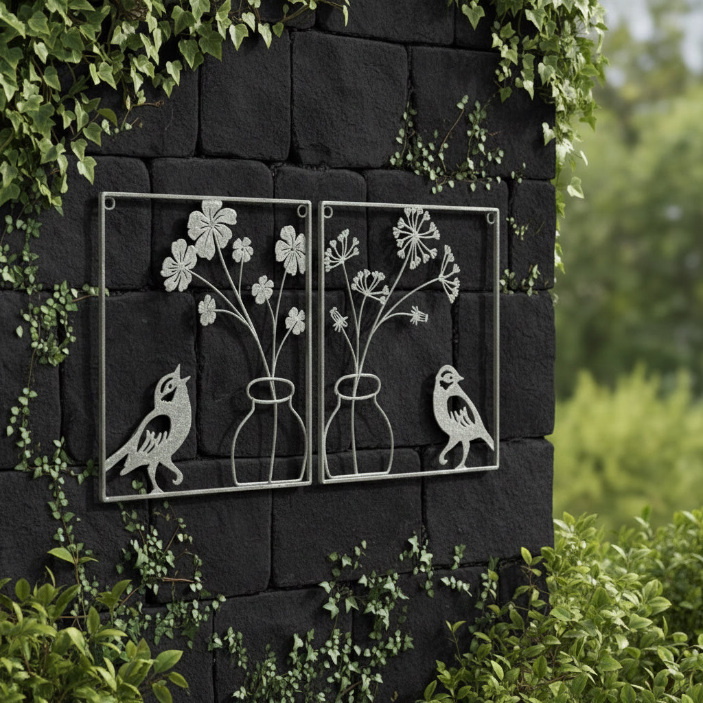 Set/2 Asst Wire Bird w/Flower Vase Wallart