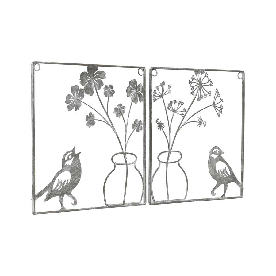 Set/2 Asst Wire Bird w/Flower Vase Wallart