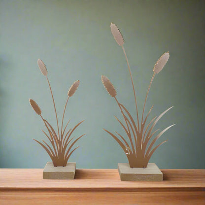 Willow &amp; Silk Rustic Bulrush 30.5cm/23cm Set of 2 Table Ornaments