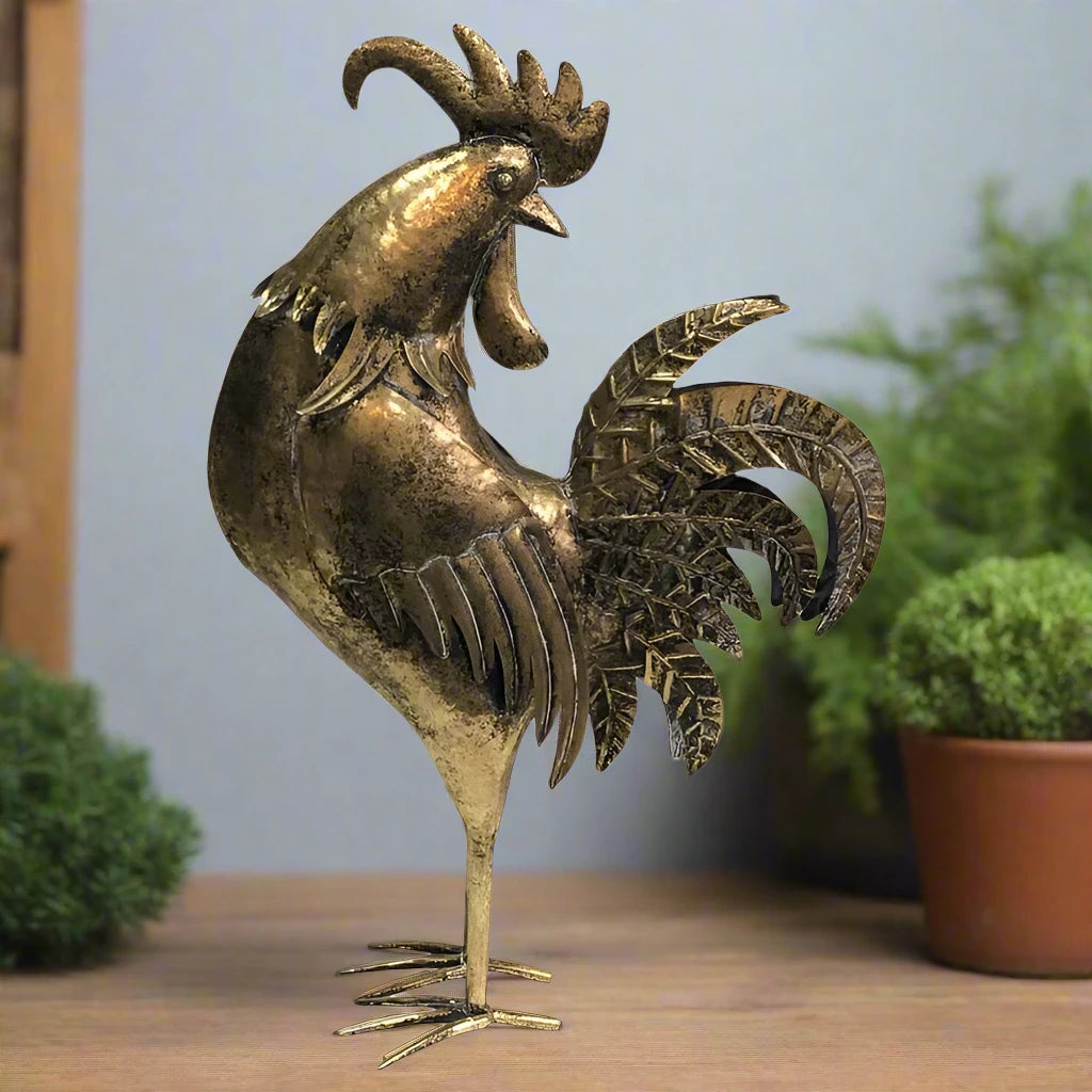 58cm Lustre Gold Proud Rooster Facing Back 36x14.5x58cm