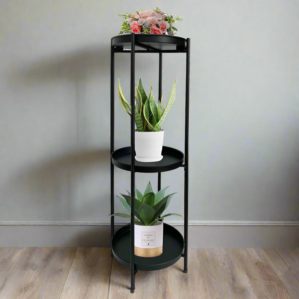 Willow &amp; Silk 3-Shelf 81cm Black Round Metal Pot/Planter Stand