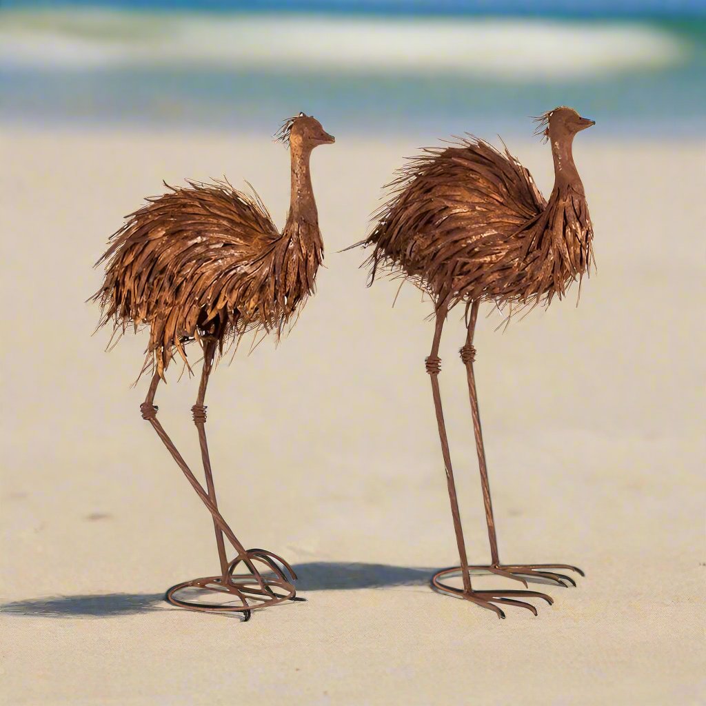 Willow & Silk Garden Decor Figurine Metal Emus Set of 2