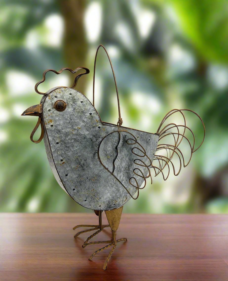 Willow &amp; Silk Metal 55cm Rustic Chicken Garden Pot/Plant Holder w/ Handle