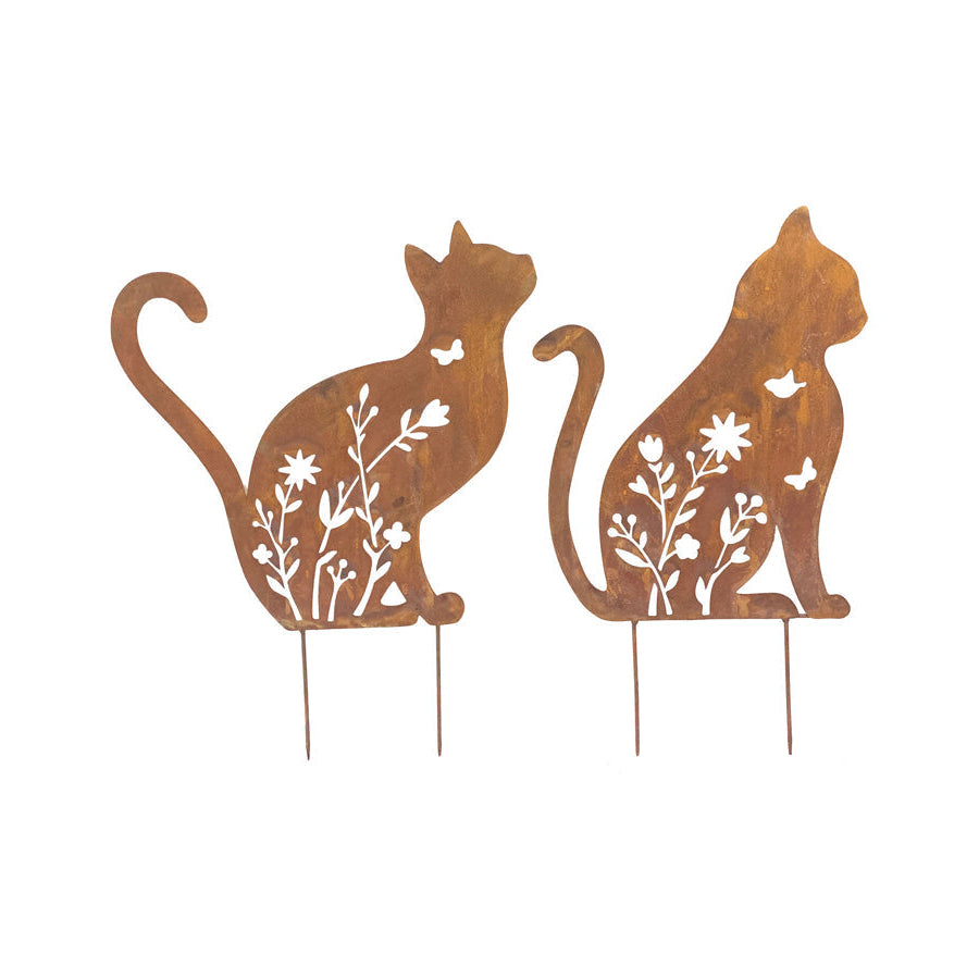 Set 2  Rust Cat Garden Stakes