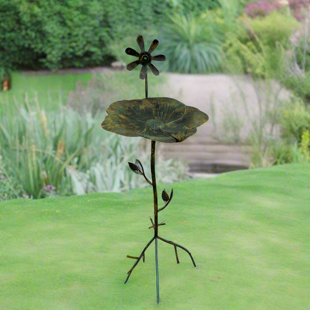 Willow & Silk 93cm Tall Lily Pad Metal Standing Bird Feeder