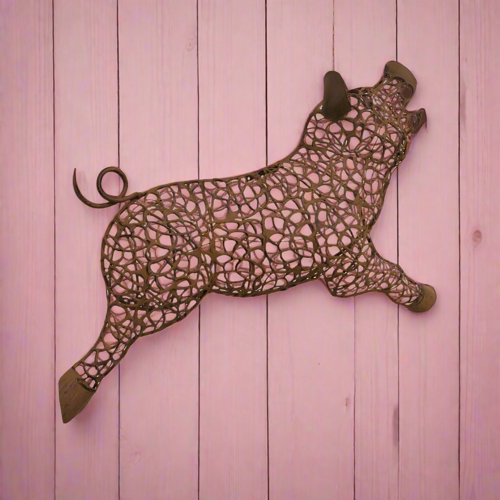 Willow &amp; Silk Metal 49cm Rusty Farm Pig Hanging Wall Art