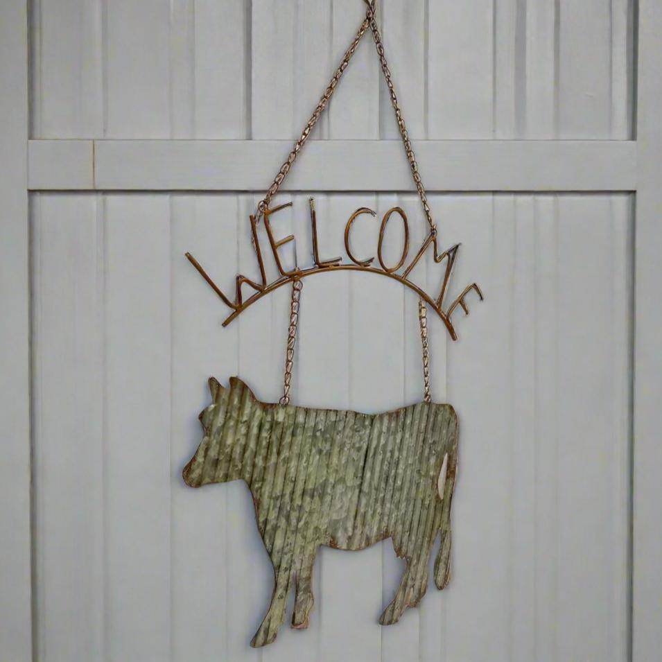 Willow & Silk Hanging 74cm Rustic Metal Cow &