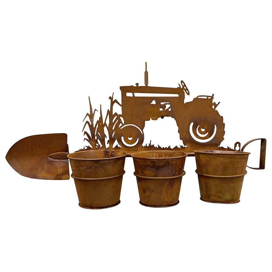 Three Pot Wall Planter on Shovel w/ Tractor