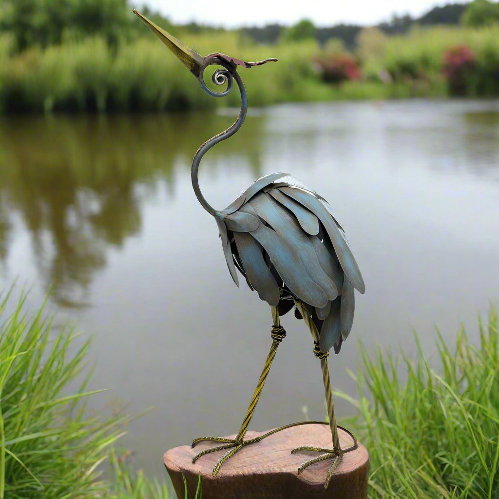 Willow & Silk Metal 54cm Animal Crane Figurine Looking Up