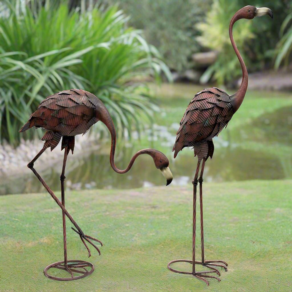 Willow & Silk Metal 116/77cm Set of 2 Flamingos/Bird Figurine/Statue