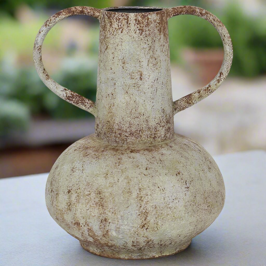 Artisan Aged Vase w/ Wide Base &amp; Handles 21.5x20x26.5cm