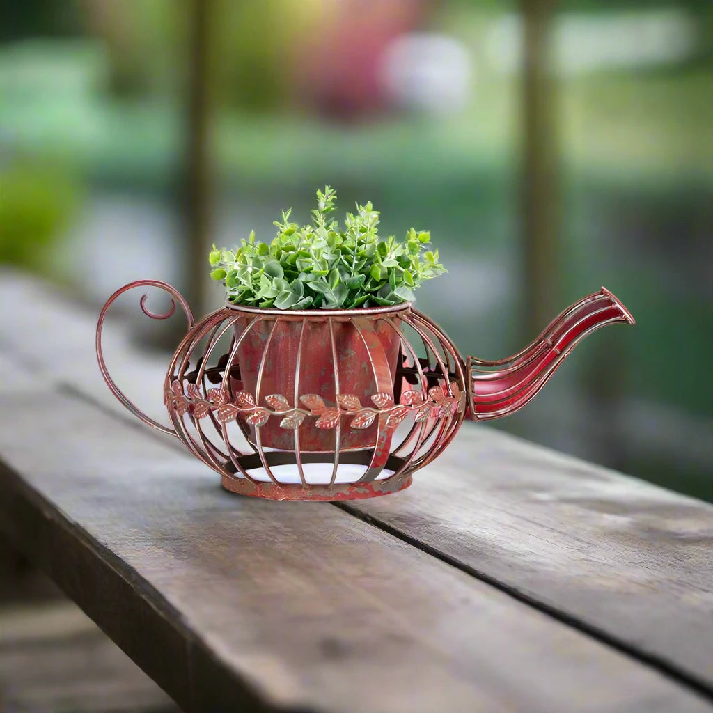 Antique Red Teapot Potplanter