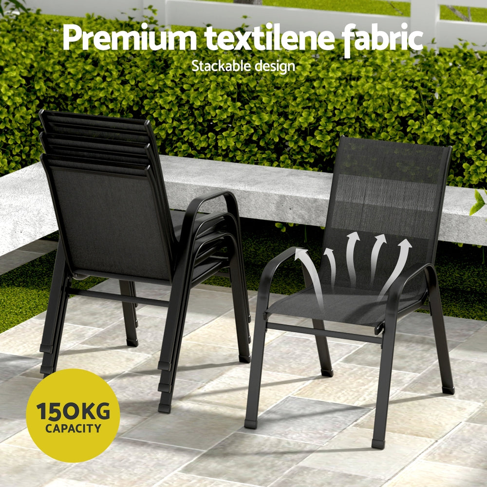 Gardeon 7-Piece Outdoor Dining Set — Glass Table &amp; Mesh Chairs, Black