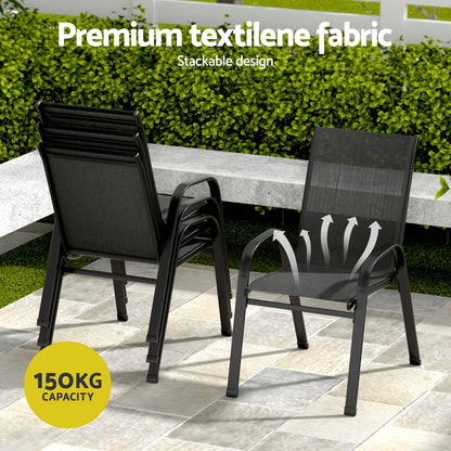 Gardeon 7-Piece Outdoor Dining Set — Glass Table &amp; Mesh Chairs, Black