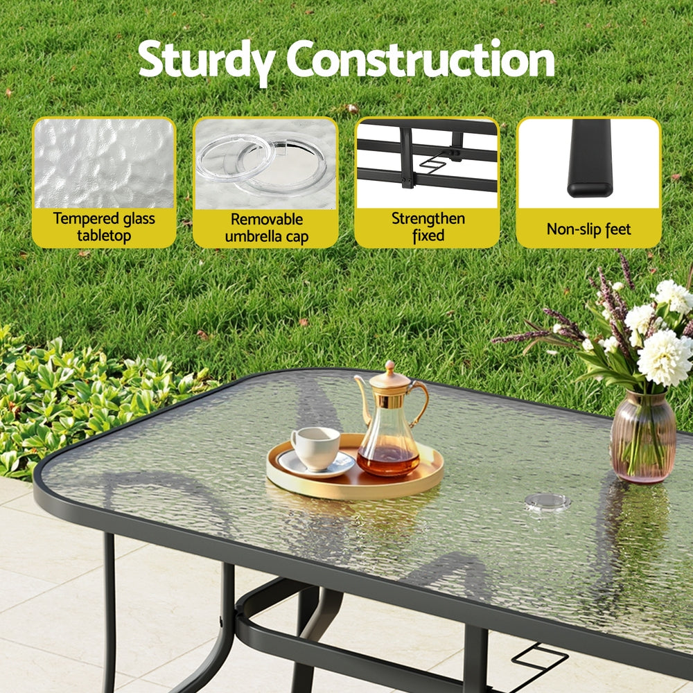 Gardeon 7-Piece Outdoor Dining Set — Glass Table &amp; Mesh Chairs, Black