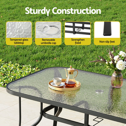 Gardeon 7-Piece Outdoor Dining Set — Glass Table &amp; Mesh Chairs, Black