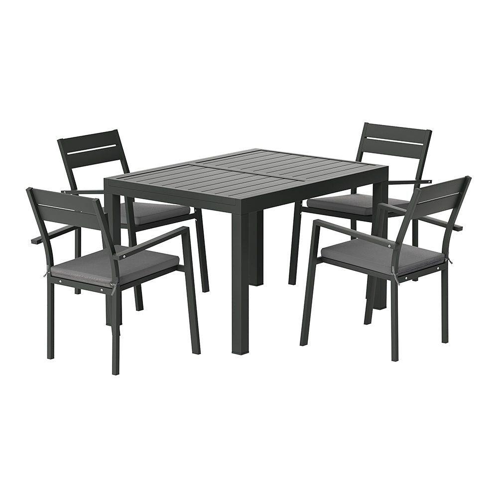 Gardeon 5-Piece Outdoor Dining Set — Extendable Aluminium Table, Black