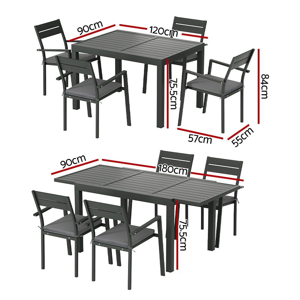 Gardeon 5-Piece Outdoor Dining Set — Extendable Aluminium Table, Black