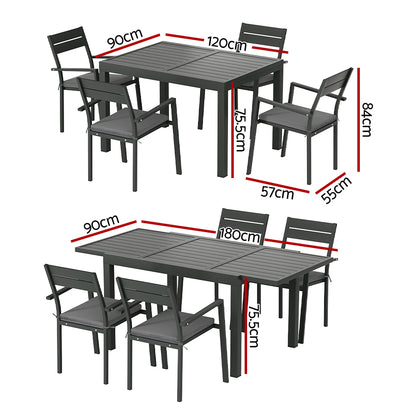 Gardeon 5-Piece Outdoor Dining Set — Extendable Aluminium Table, Black